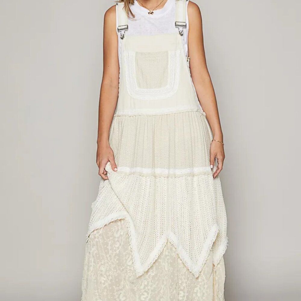 POL - Layered Embroidery Overalls Dress M/L